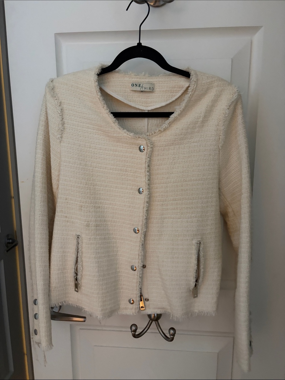Cream Tweed Button-Front Jacket